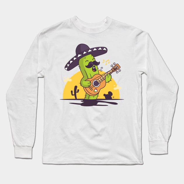 Mexican Mariachi Singing Cactus Long Sleeve T-Shirt by zoljo